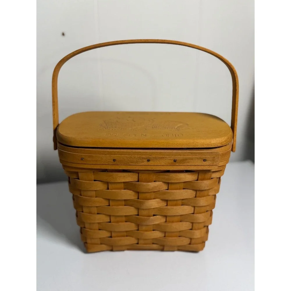 VTG Longaberger Dresden Basket 1994 Edition Wood Lid Woven Picnic Decor Brown